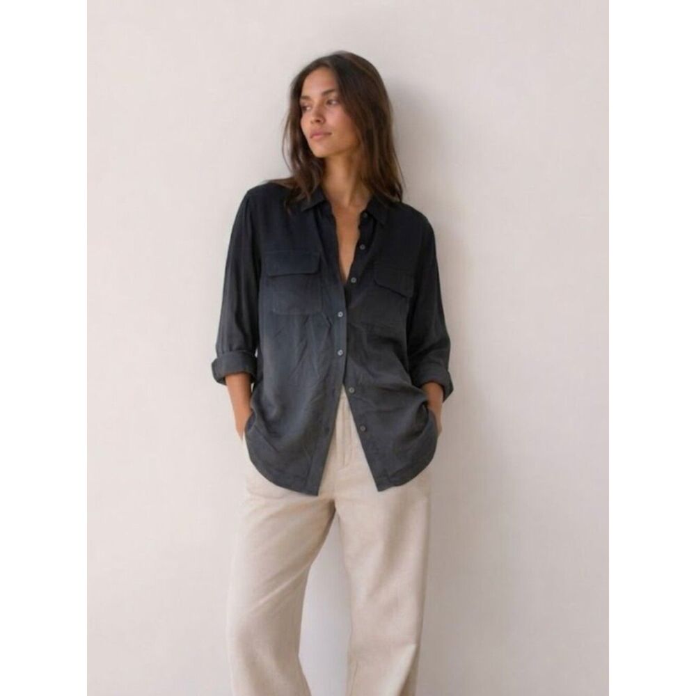 Everlane The Washable Clean Silk Two-Pocket Relaxed Shirt Black Size 0 NWOT